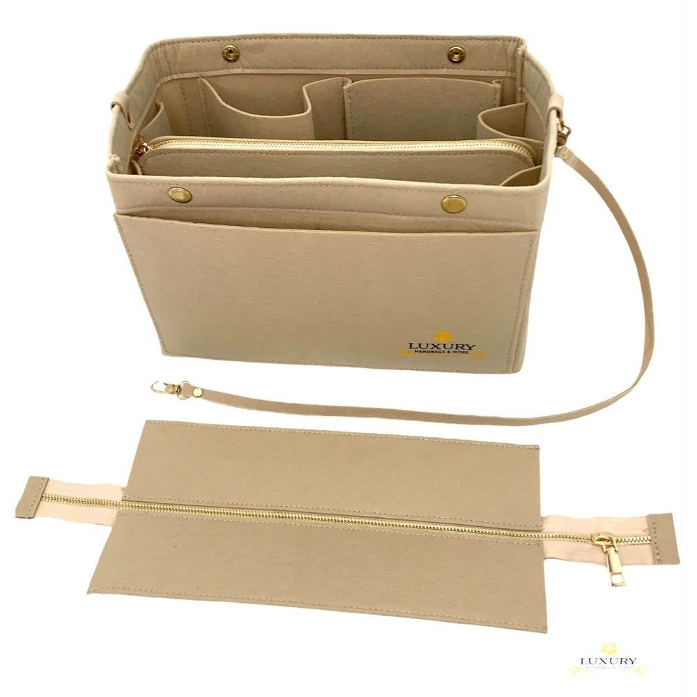 Purse Organizer Insert with zipper compatible for Louis Vuitton GM bags BEIGE